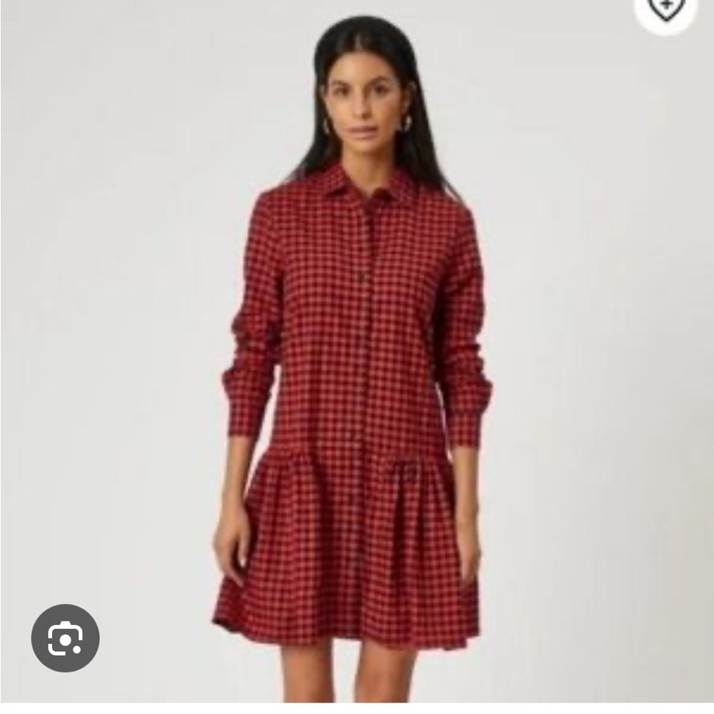 Rochelle Behrens The Shirt Red Plaid Drop Waist button down Dress Size M b1